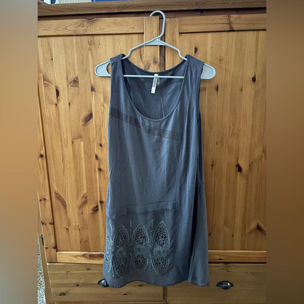 Gray Sleeveless Top with Lace Detail